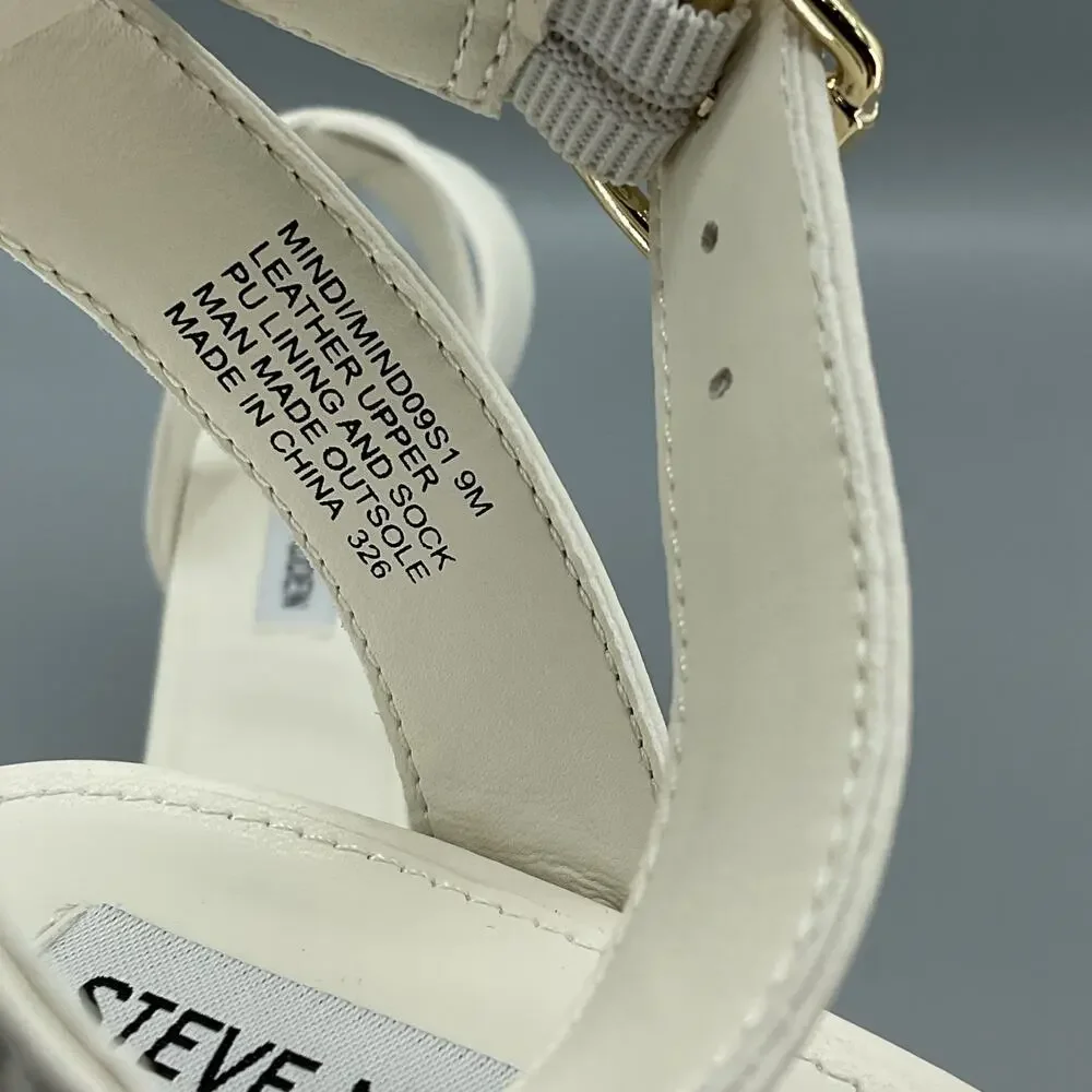 NEW Steve Madden Women’s Mindi Leather Ankle Strap Sandals White Size 9M